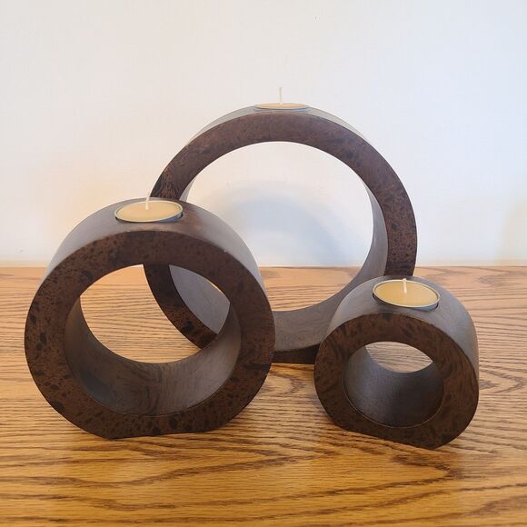 Zodax Nested Tealight Trio Candle Holders Handcrafted From Wood Unique Design - Picture 2 of 9